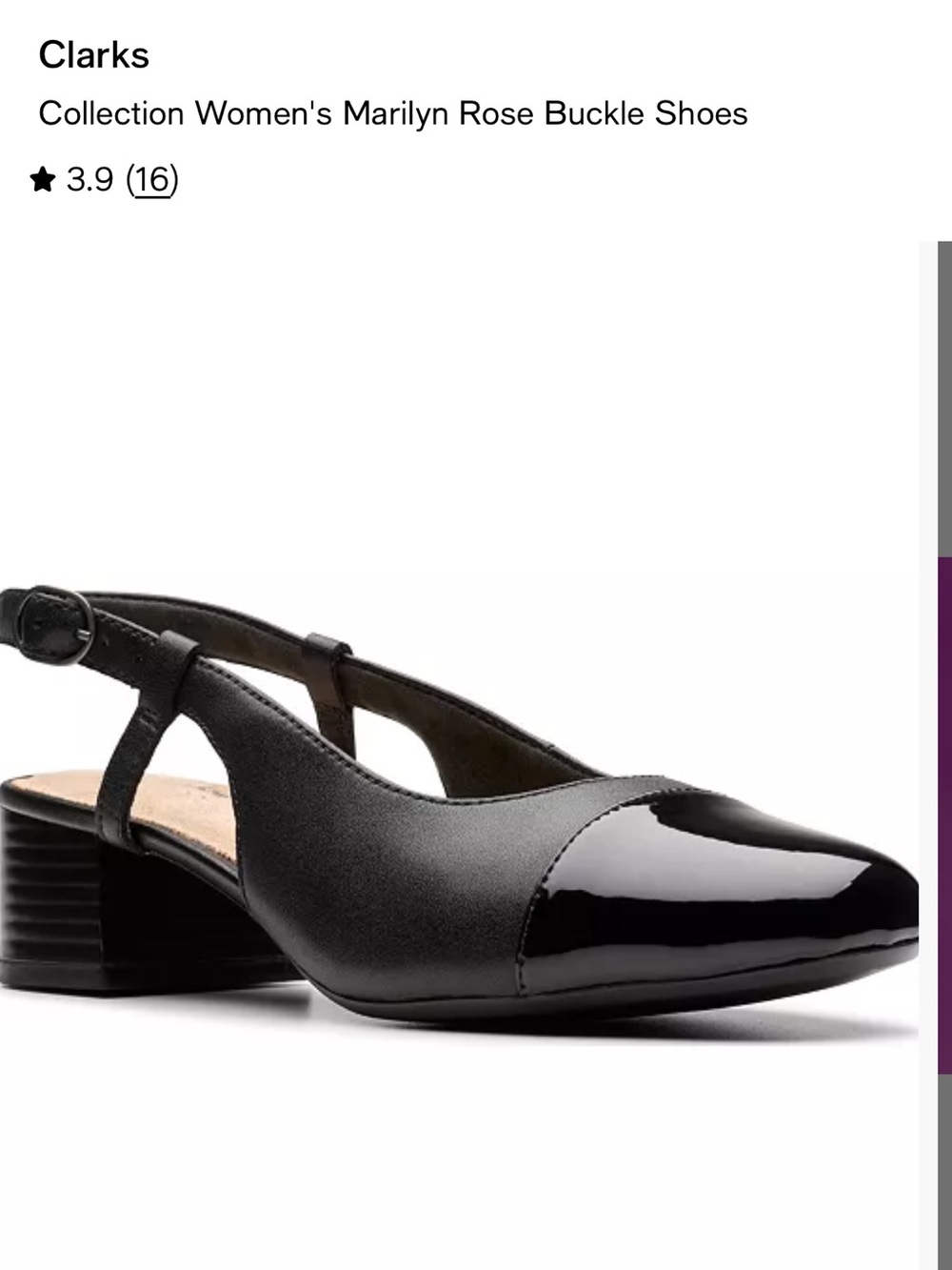 Clarks Women's Black Slingback Low Block Heel Pump